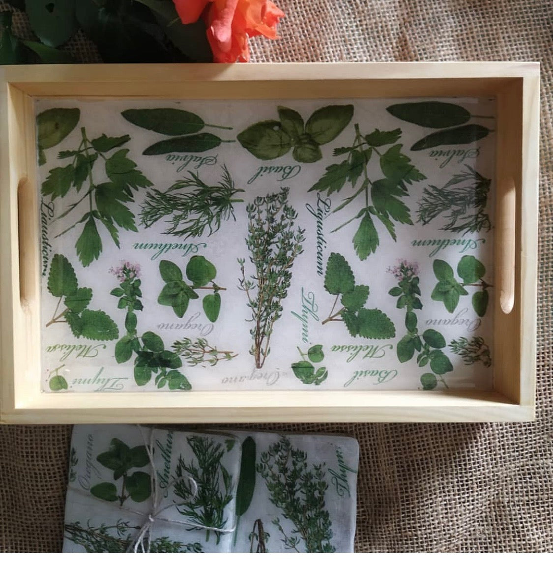 Taca Śniadaniowa / Dekoracyjna "Ogród Ziół" - Decoupage i Żywica